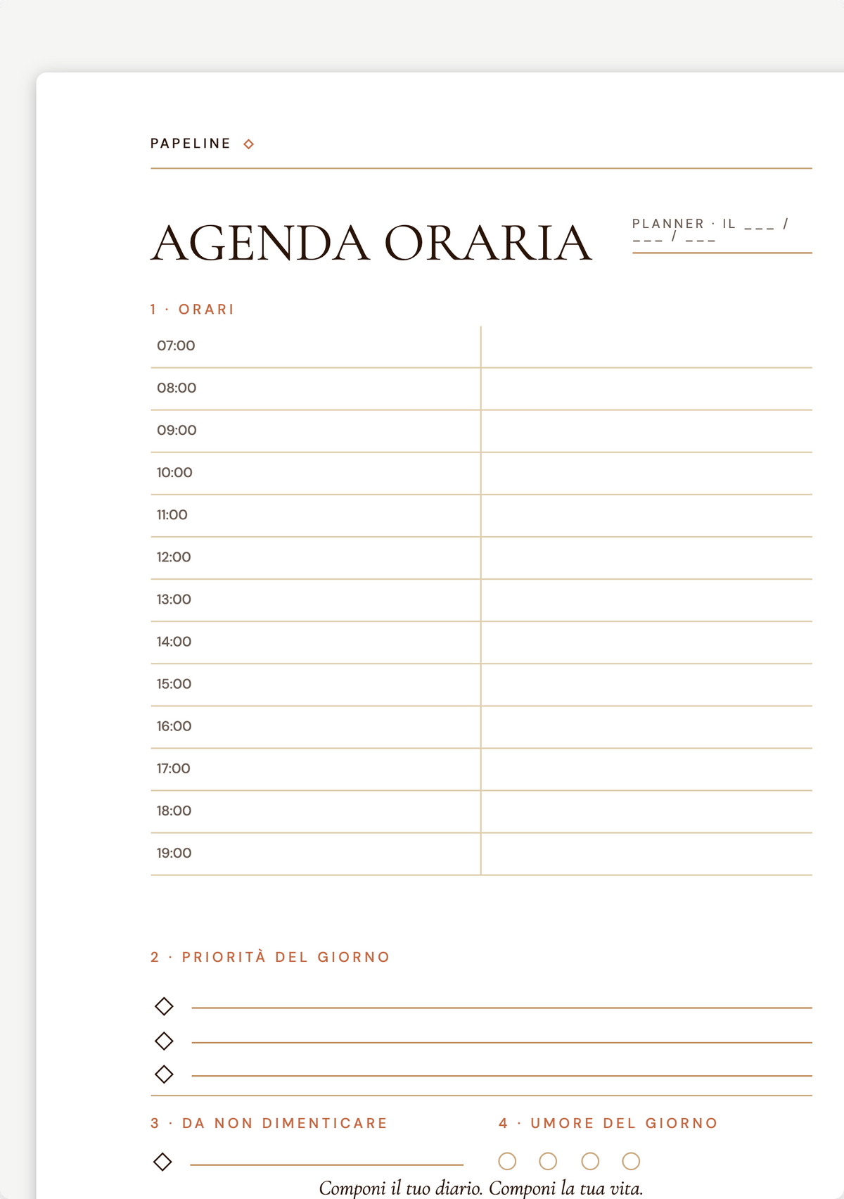 Planner giornaliero - Pagina per organizzare efficacemente la giornata | Papeline