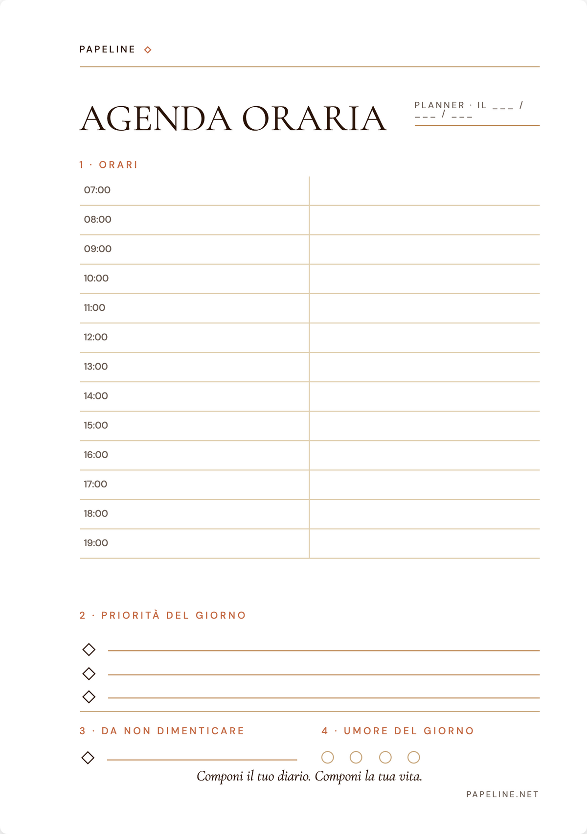 Planner giornaliero - Pagina per organizzare efficacemente la giornata | Papeline