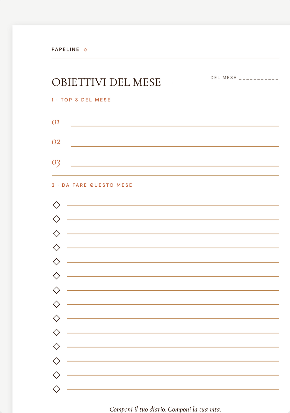 Obiettivi del mese - Pagina per la pianificazione mensile | Papeline