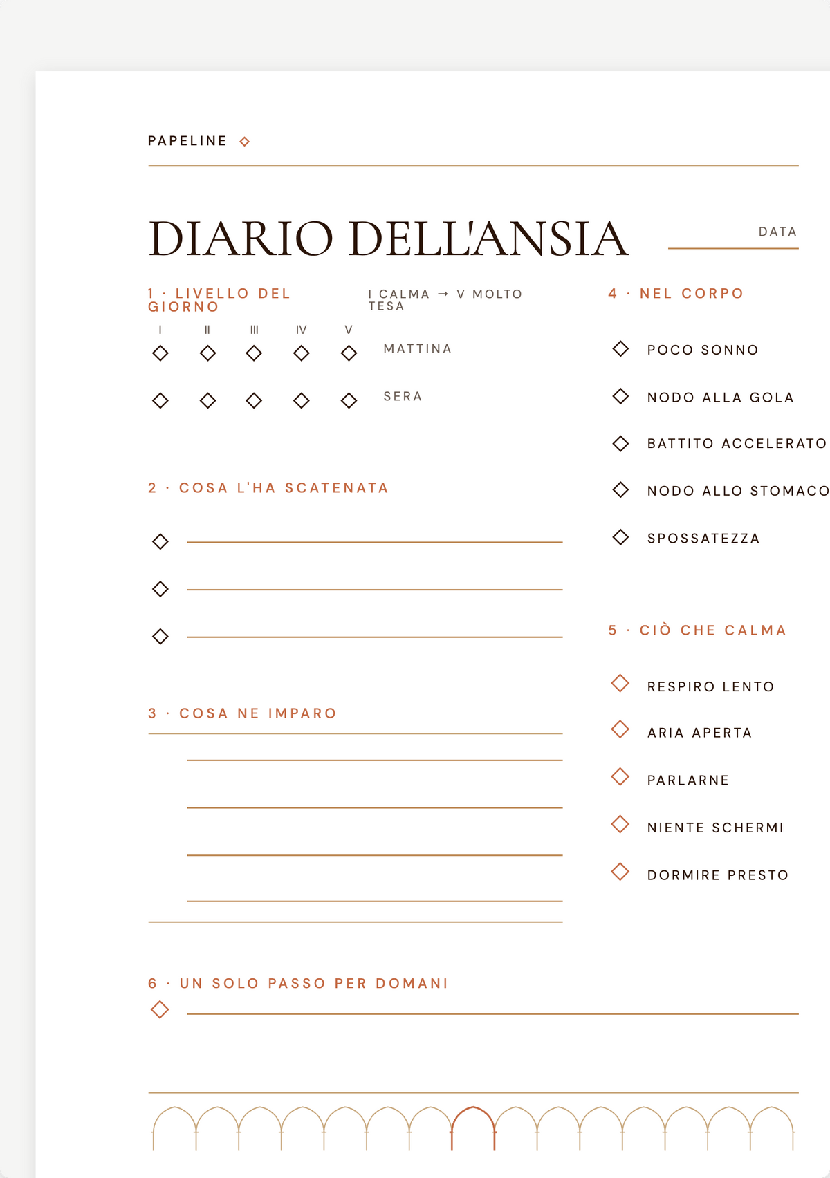 Monitoraggio dell’ansia - Diario rilassante in 6 passaggi | Papeline fronte-retro