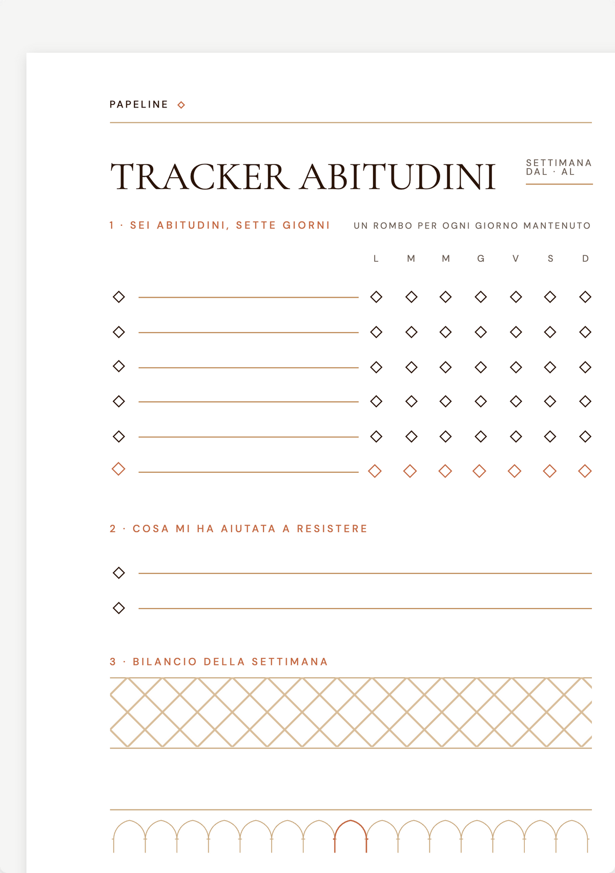 Obiettivi della settimana - Tracker degli obiettivi settimanali | Papeline