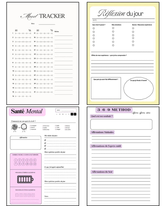 Pack Bien-Être Papeline avec 20 pages de suivi humeur, routines bien-être, trackers et objectifs

