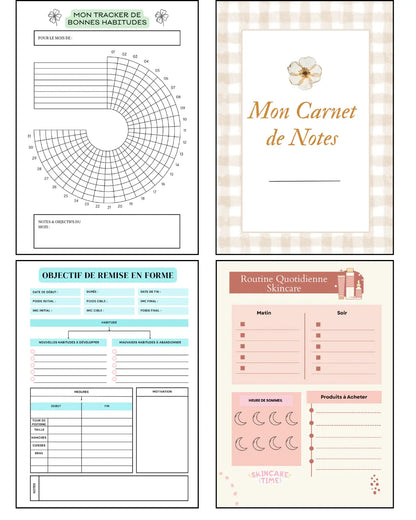 Pack Bien-Être Papeline avec 20 pages de suivi humeur, routines bien-être, trackers et objectifs
