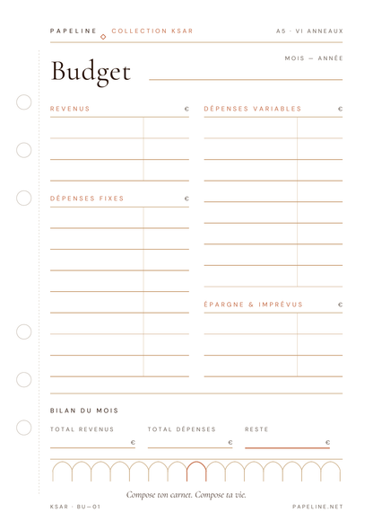 Kit Budget - Raccoglitore A5 + 30 pagine + copertina omaggio | Papeline