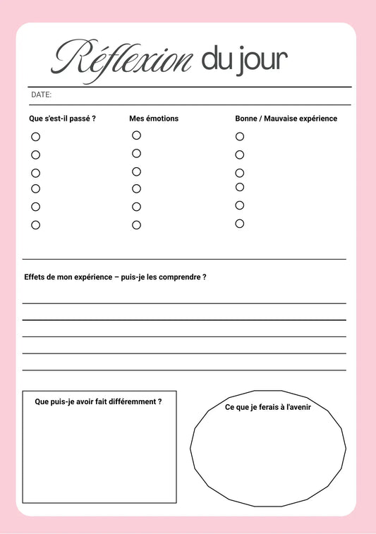 Planner de Réflexion Papeline avec sections introspection, leçons et objectifs
