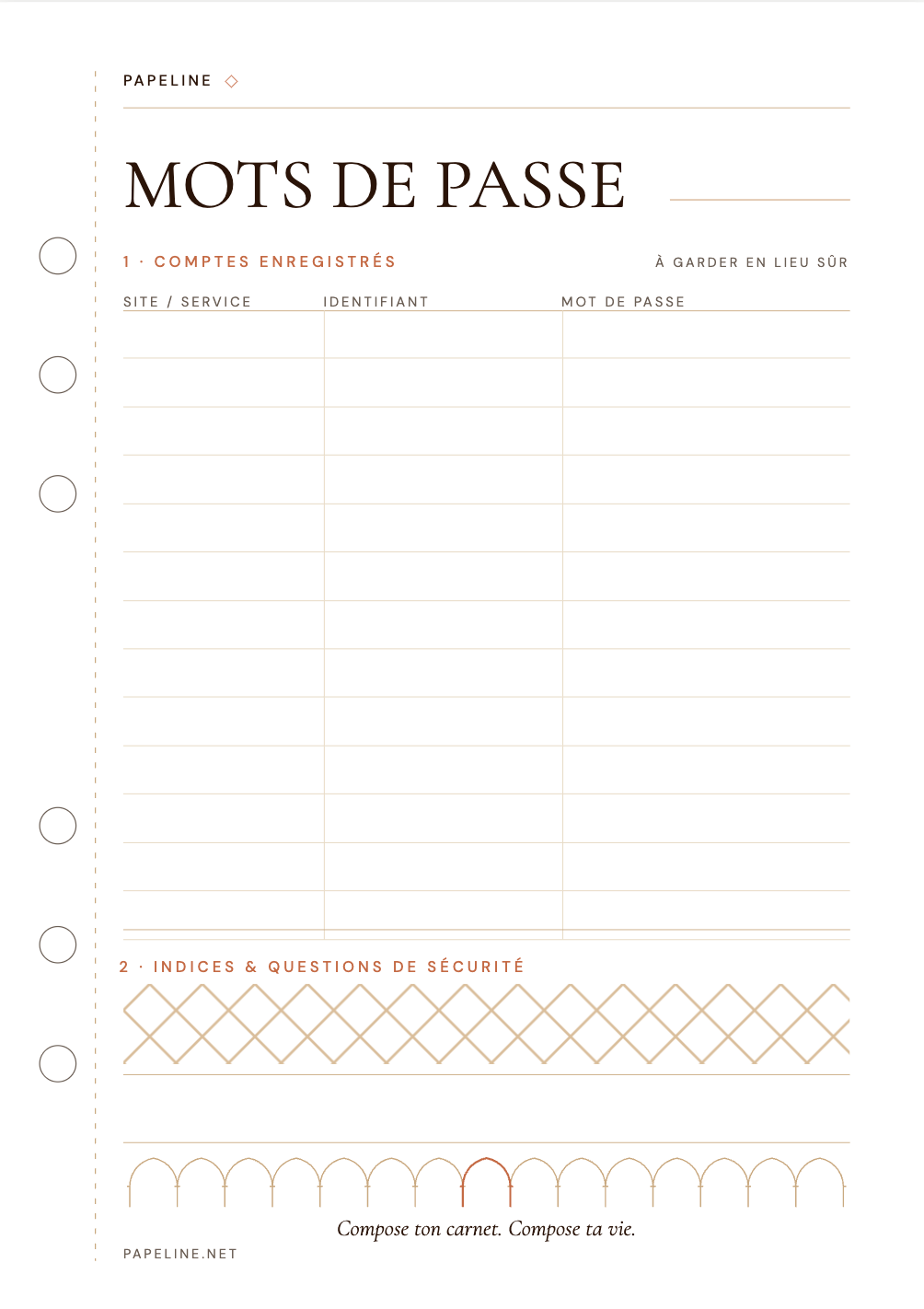 Password Tracker - Carnet d'accès | Papeline