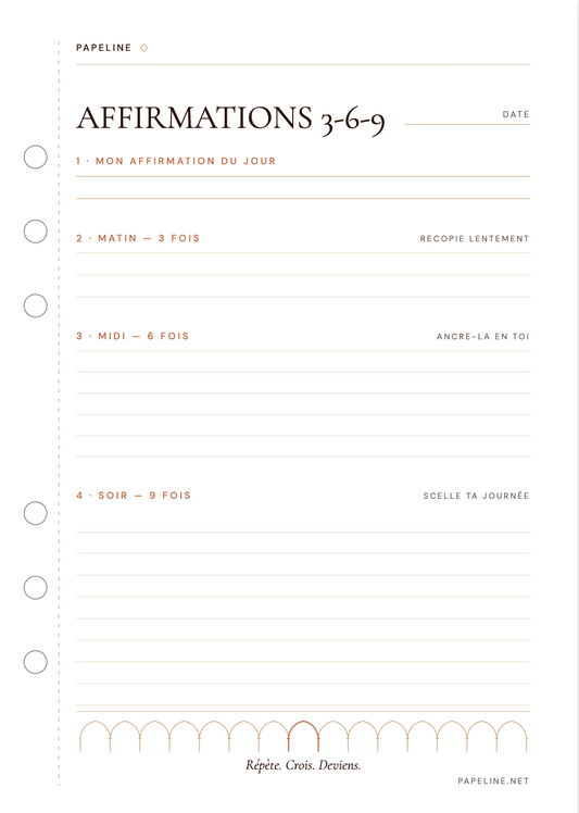 Planner d’Affirmations Méthode 3-6-9 - Affirmations quotidiennes | Papeline