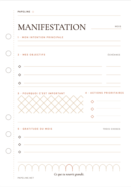 Manifestation Planner - Page objectifs & intentions | Papeline