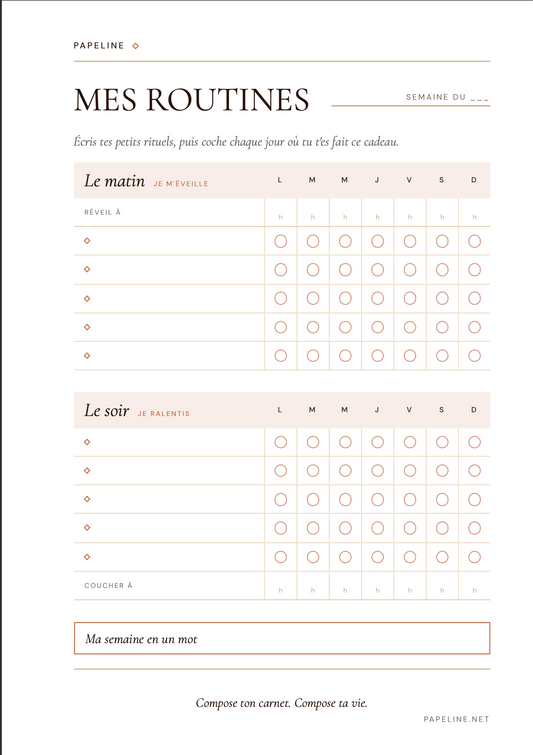 Planche Mes Routines A5 Papeline, matin et soir