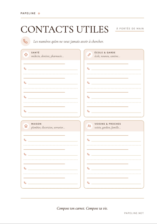 Planche Contacts Utiles A5 Papeline