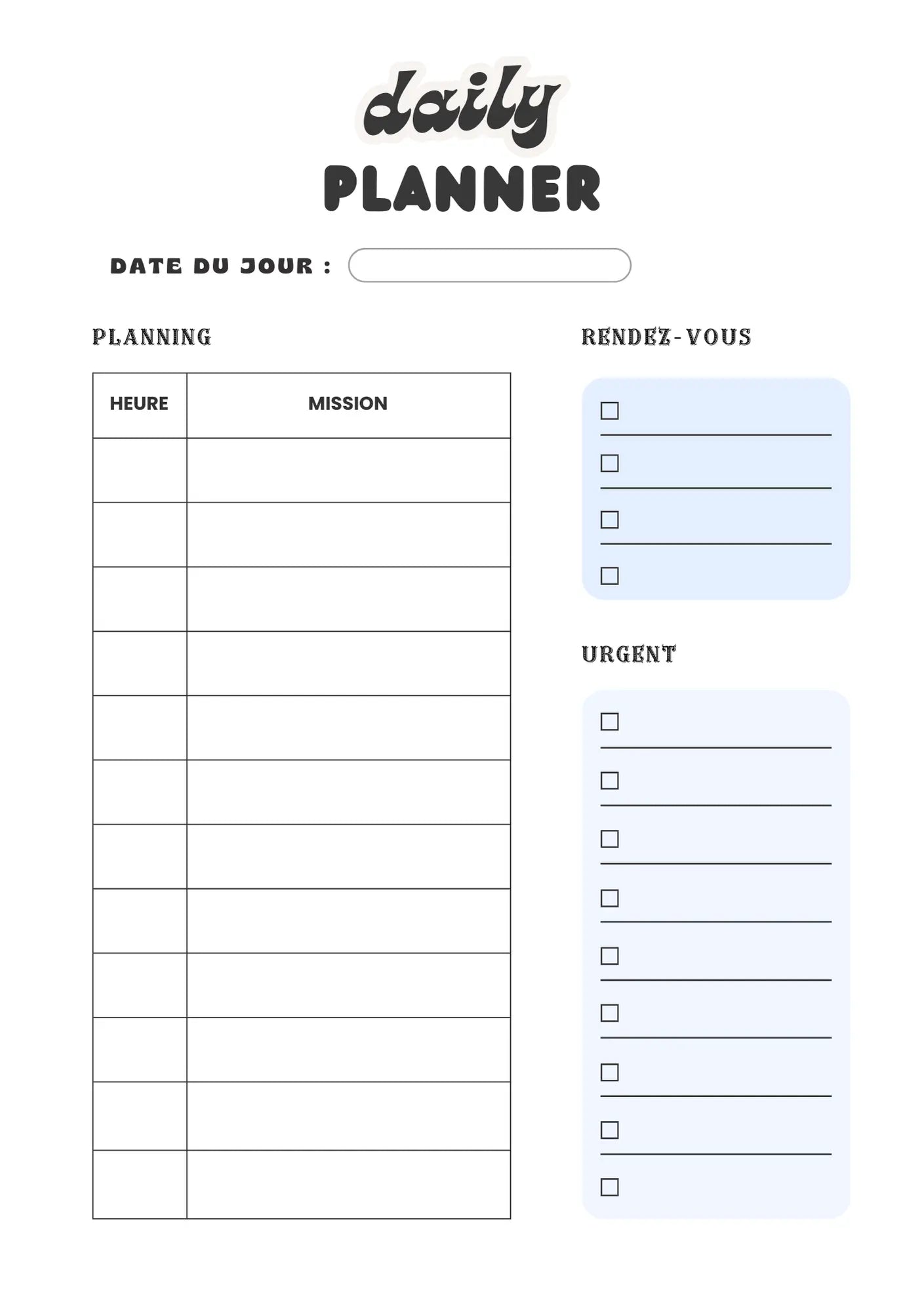 Page Daily Planner Papeline avec sections tâches quotidiennes, rendez-vous et objectifs journaliers 
