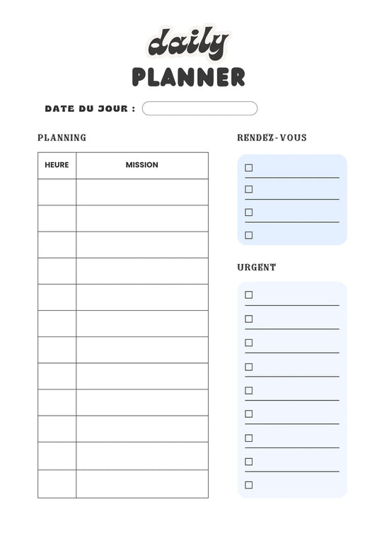 Page Daily Planner Papeline avec sections tâches quotidiennes, rendez-vous et objectifs journaliers 
