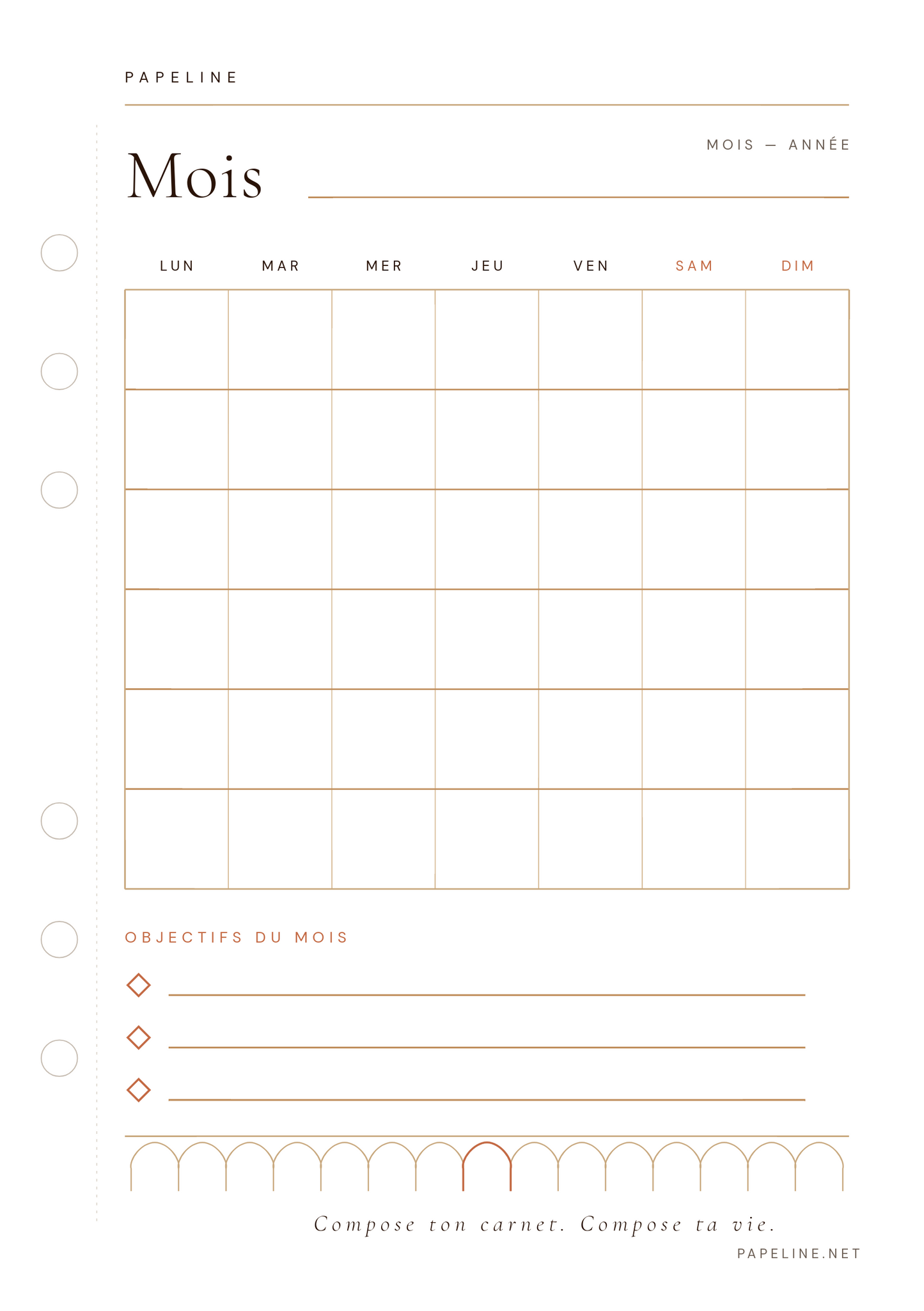Calendrier 2026 - Planification annuelle simple | Papeline