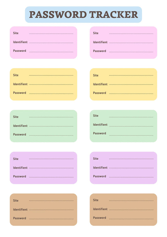 Page Password Tracker Papeline avec tableau pour sites, identifiants, e-mails et mots de passe organisés
