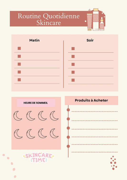 Page Skincare Routine Papeline recto-verso pour planifier soins visage matin et soir avec tracker d’habitudes