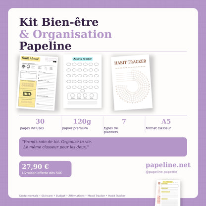 Papeline - Kit Bien-Être | Classeur A5 + 30 pages self-care