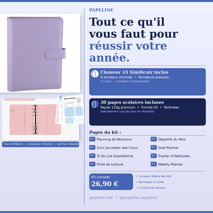 Papeline - Kit Études | Classeur A5 + 30 pages scolaires
