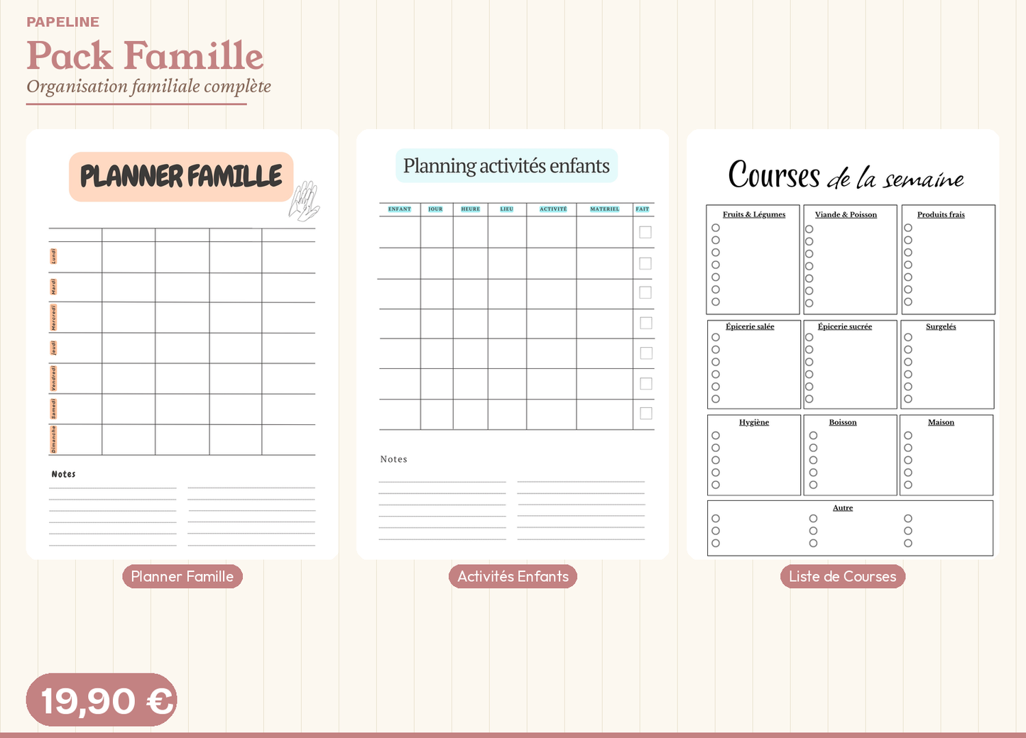 Papeline - Pack Famille 30 pages | Organisation familiale