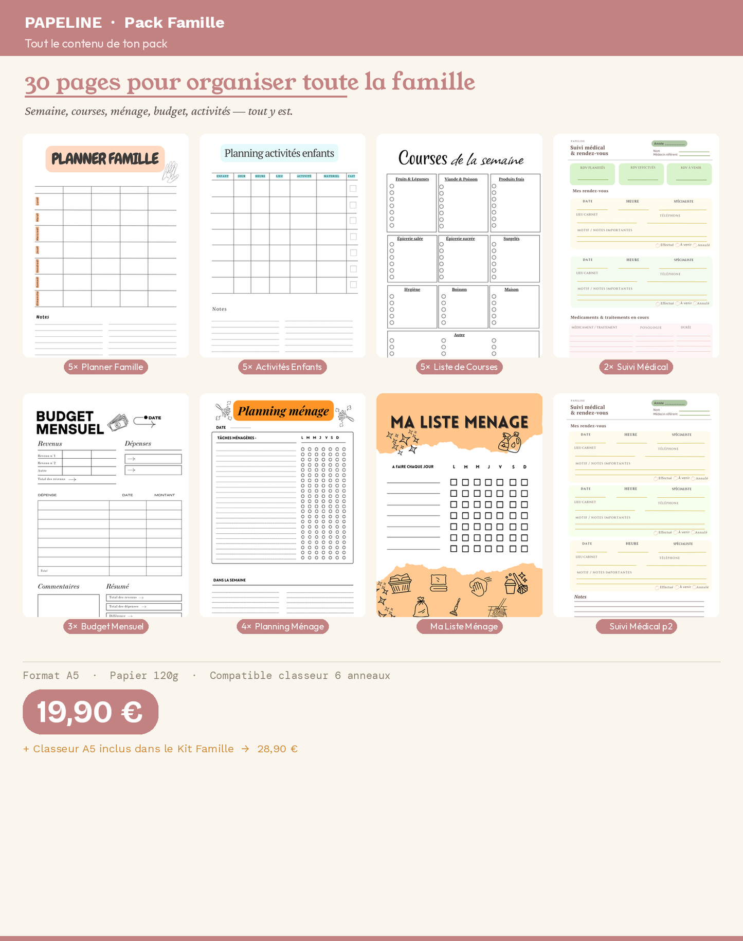 Papeline - Pack Famille 30 pages | Organisation familiale