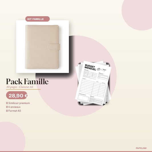 Kit Famille Papeline avec classeur A5 et 30 pages d’organisation familiale
