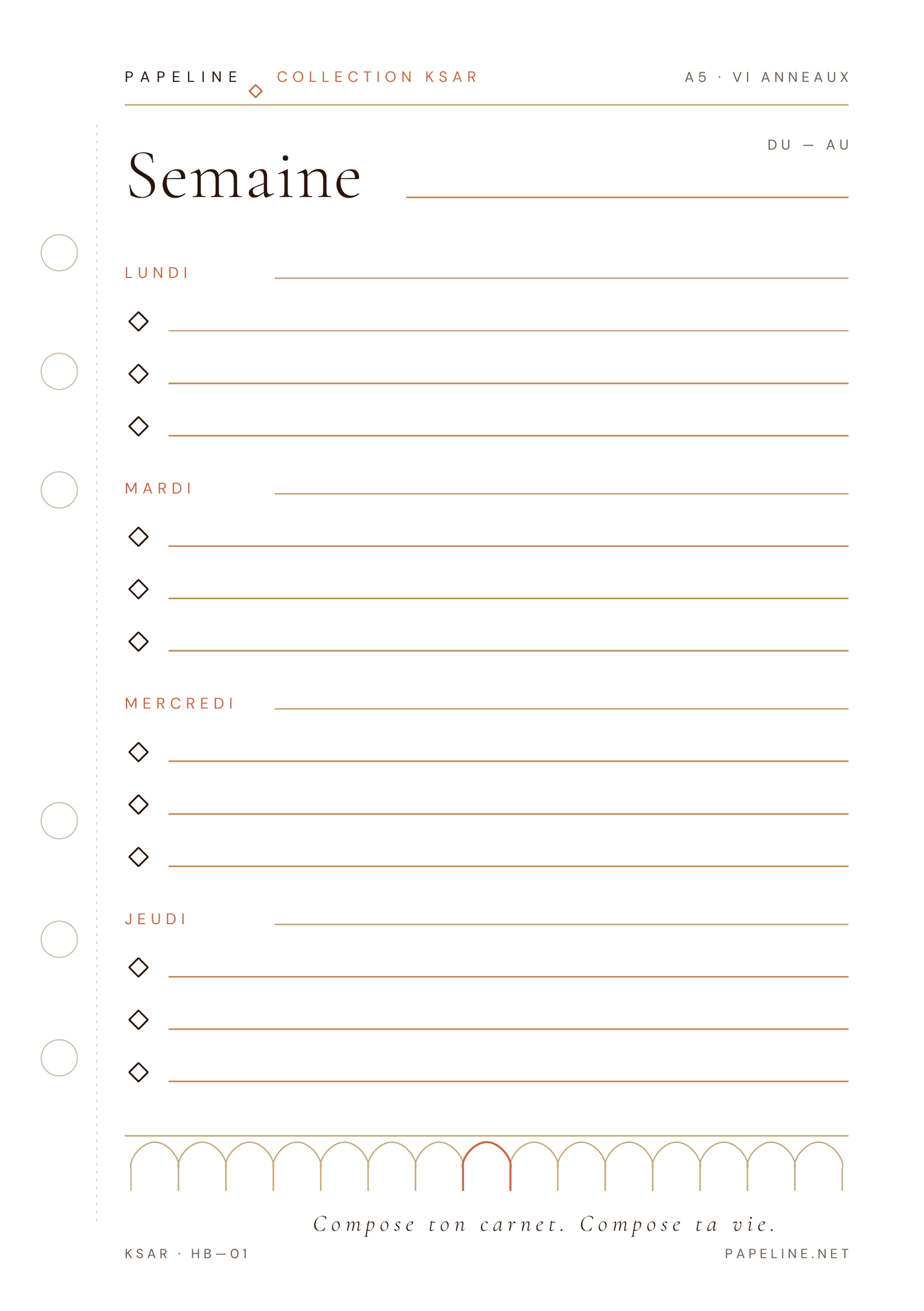 Weekly Planner - Organisation hebdomadaire pratique | Papeline