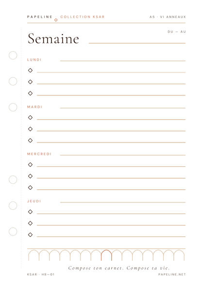 Weekly Planner - Organisation hebdomadaire pratique | Papeline