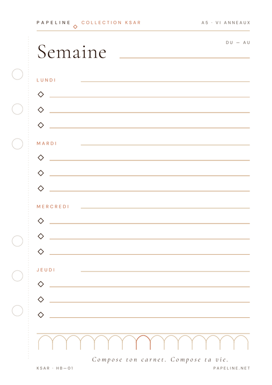 Weekly Planner - Organisation hebdomadaire pratique | Papeline